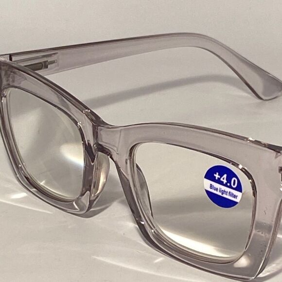 1334 Gretchen Reading Glasses 4.0 Square Clear Grey Frames NWT - Picture 8 of 9